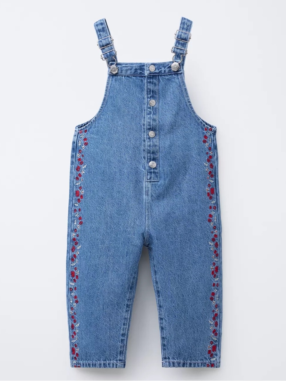 Zara Blue Denim Overalls with Red Side Embroidery